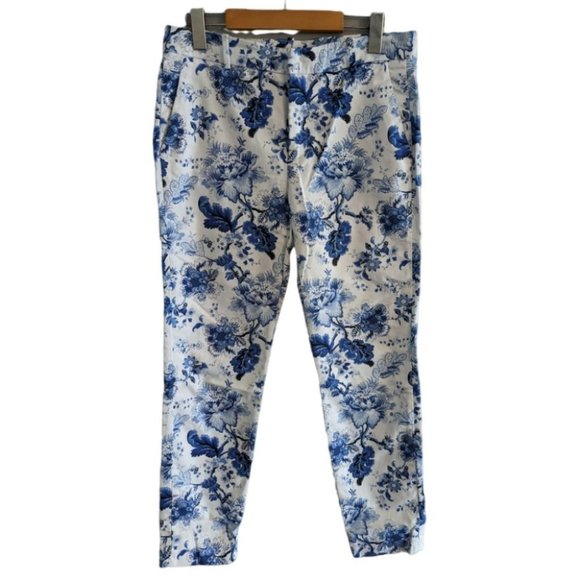 Zara Pants - Zara Woman  Blue White Floral print tapered pants size 6